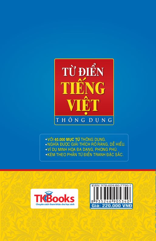 Bìa sau Từ điển Tiếng Việt thông dụng bìa xanh