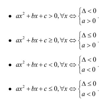 Điều kiện tương đương của bất phương trình bậc 2 một ẩn