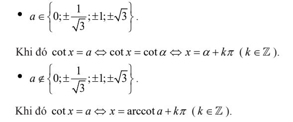 Nghiệm của phương trình cot x = a