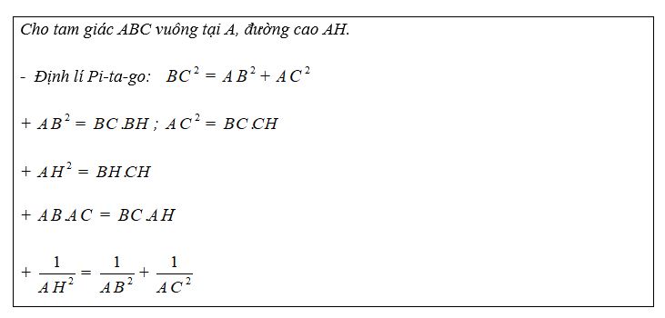 Lý thuyết về cạnh và đường cao trong tam giác vuông
