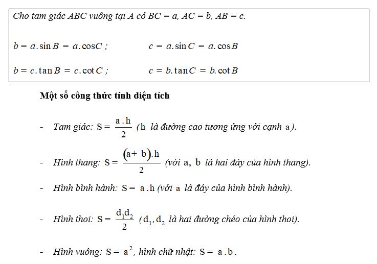 Lý thuyết về cạnh và góc trong tam giác vuông