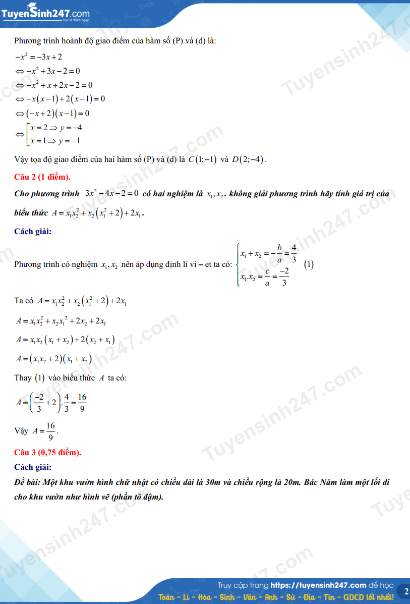 ĐÁP ÁN ĐỀ THI TUYỂN SINH VÀO 10 MÔN TOÁN TP HCM 2024 – 2025 (phần 2)