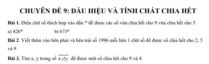 Những bài toán chia hết lớp 4: Dấu hiệu chia hết cho 2, 3, 4, 5, 8, 9