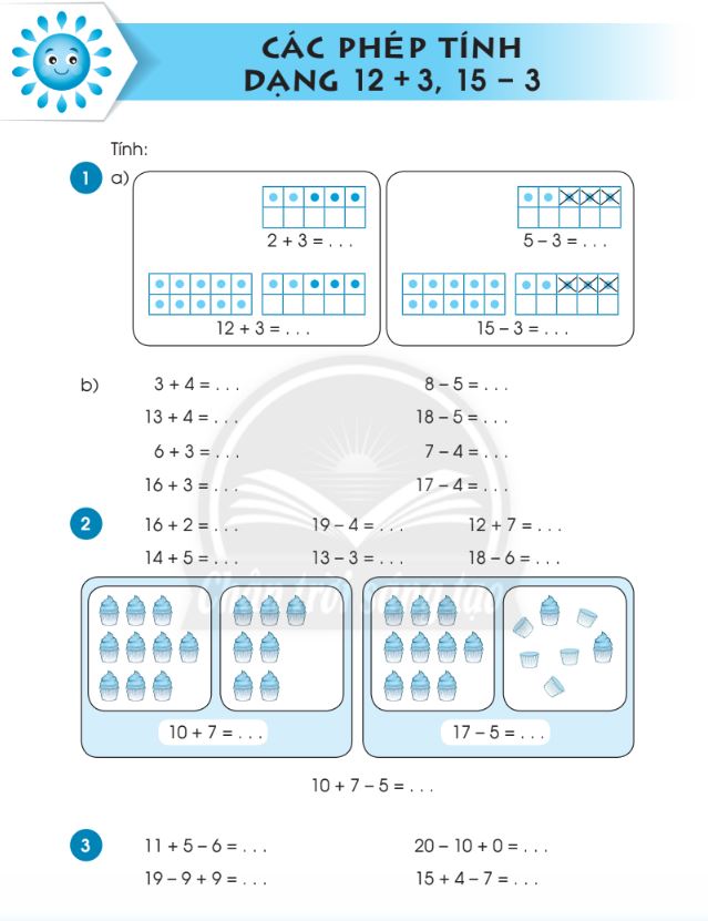 Các phép tính dạng 12 + 3; 15 – 3 trong phạm vi 20