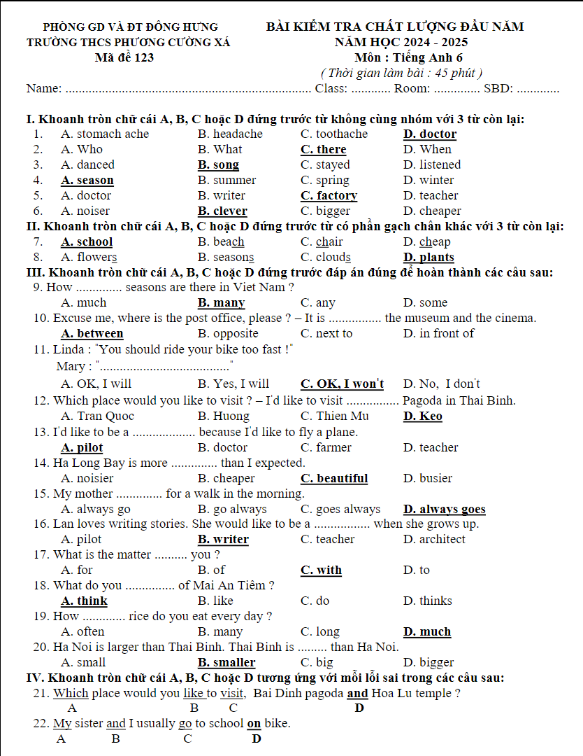 Đề thi môn Tiếng Anh (Mã đề 123 - File 1)