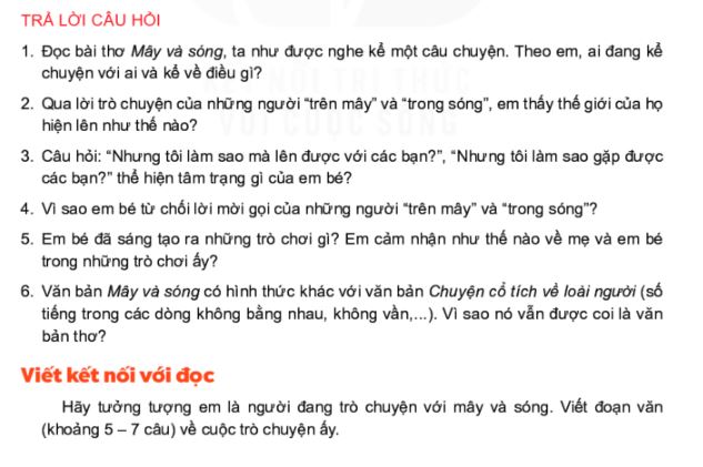 Câu hỏi gợi ý cho bài soạn văn Mây và Sóng trong SGK