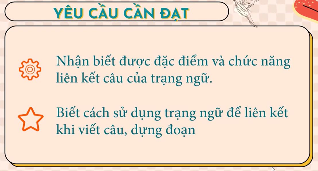 Trạng ngữ  là thành phần phụ của câu, bổ sung cho nòng cốt câu, tức là bổ nghĩa cho cả cụm chủ vị trung tâm. 