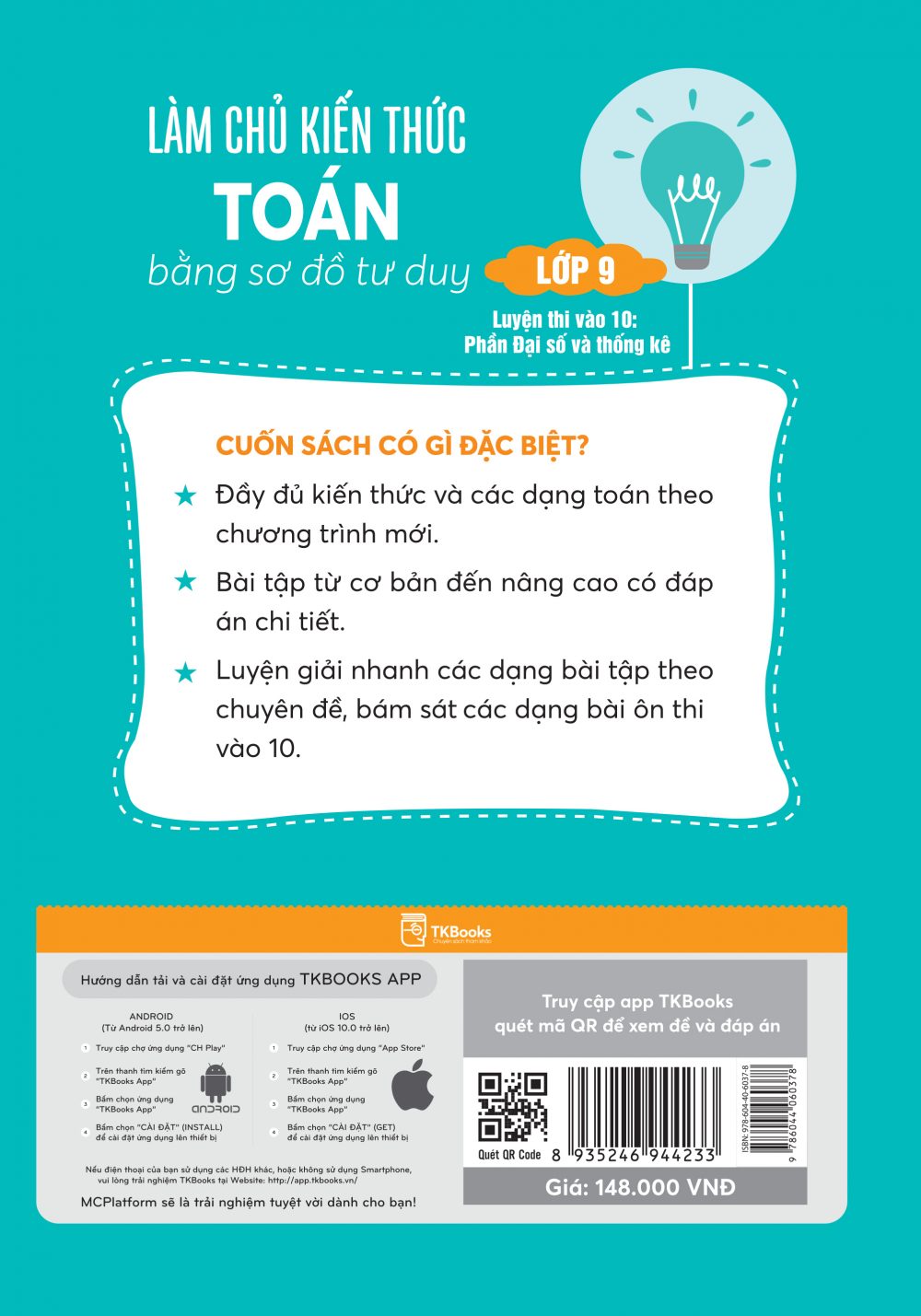 Bìa sau Làm Chủ Kiến Thức Toán Bằng Sơ Đồ Tư Duy Lớp 9 Luyện Thi Vào 10 Phần Đại Số Và Thống Kê