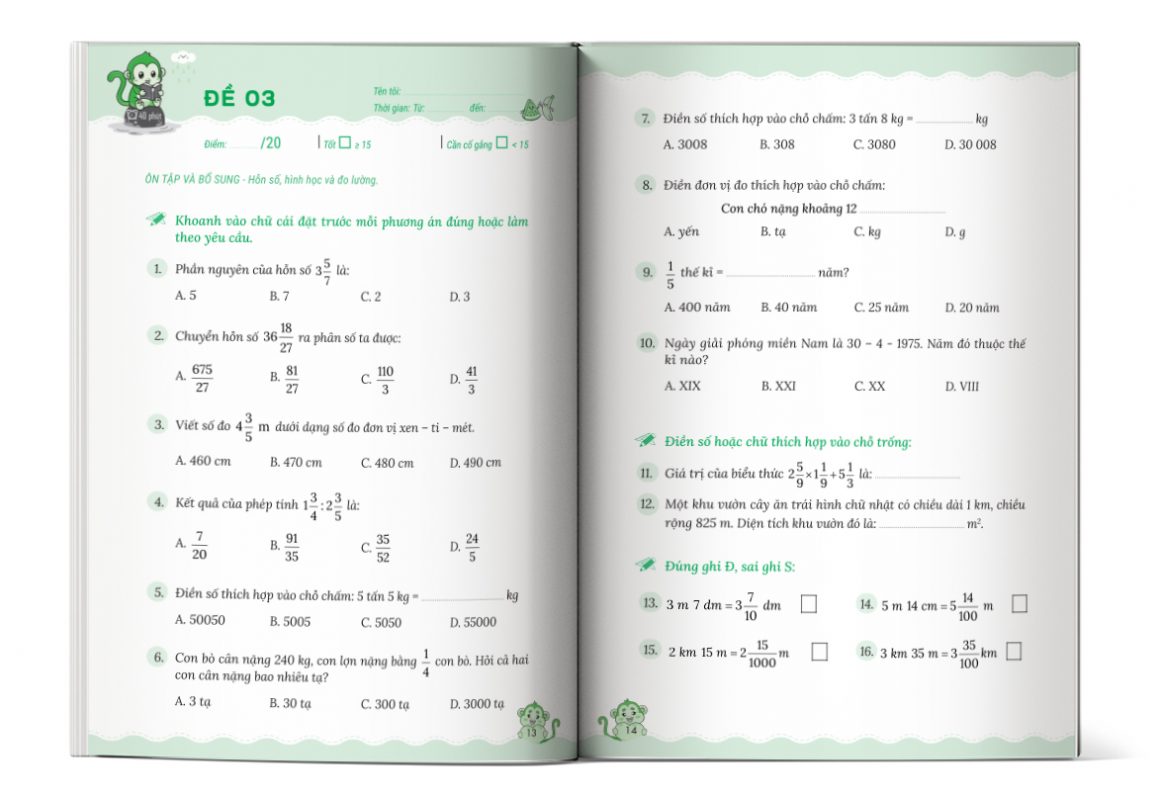 Đề 3 trong sách 50 Đề Tăng Điểm Nhanh Toán Lớp 5