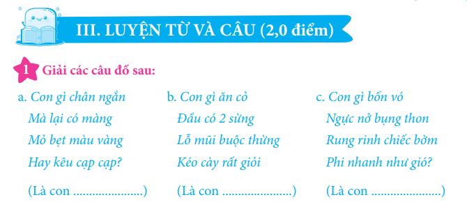 Bài tập luyện từ và câu lớp 2 sách Kết nối tri thức