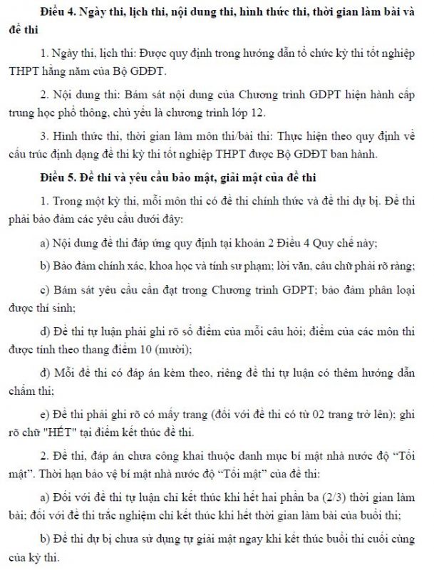Quy định về ngày thi và môn thi tốt nghiệp THPT năm 2025