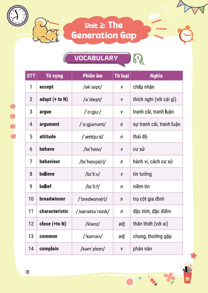 Từ vựng Unit 2 lớp 11 Global Success – The Generation Gap