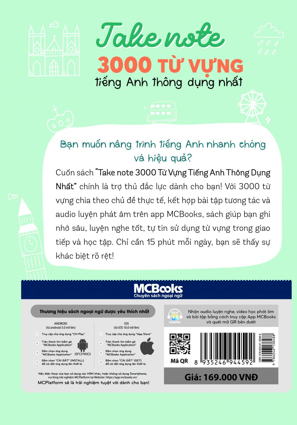 Bìa sau sách Take Note 3000 từ vựng tiếng Anh thông dụng nhất