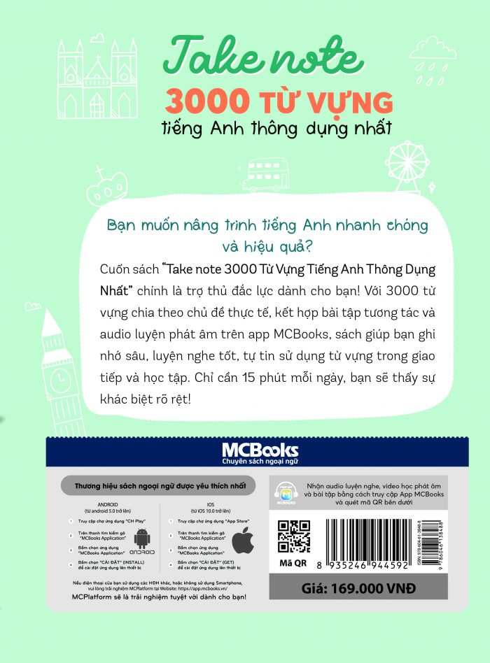 Bìa sau sách Take Note 3000 từ vựng tiếng Anh thông dụng nhất