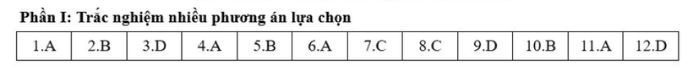 Đáp án đề thi tốt nghiệp THPT Quốc Gia môn Toán 2025 - Phần I
