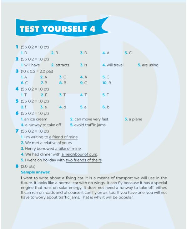 Đáp án Test Your Self 4 sách bài tập tiếng Anh 7 Global Success