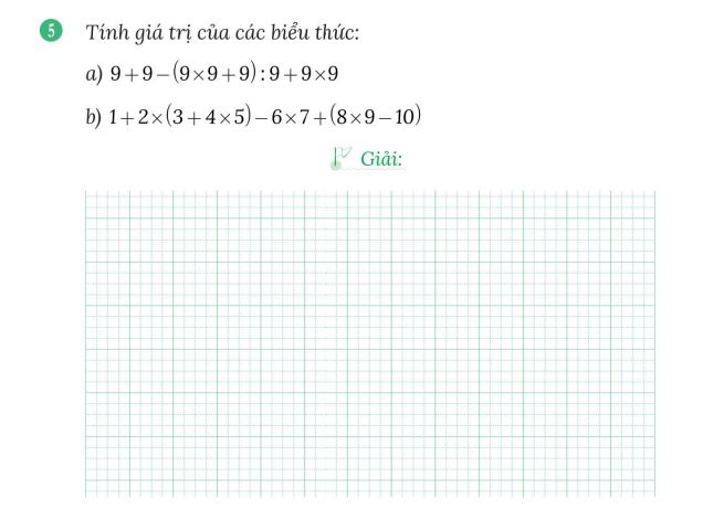 Ví dụ về bài tập tính giá trị của biểu thức lớp 5