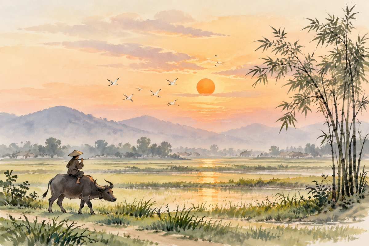 Hình ảnh làng quê Việt Nam trong Thiên Trường Vãn Vọng