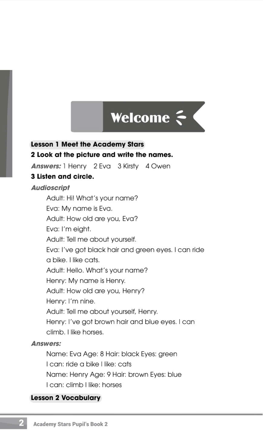 Demo phần đáp án trong cuốn Pupil’s Book 2