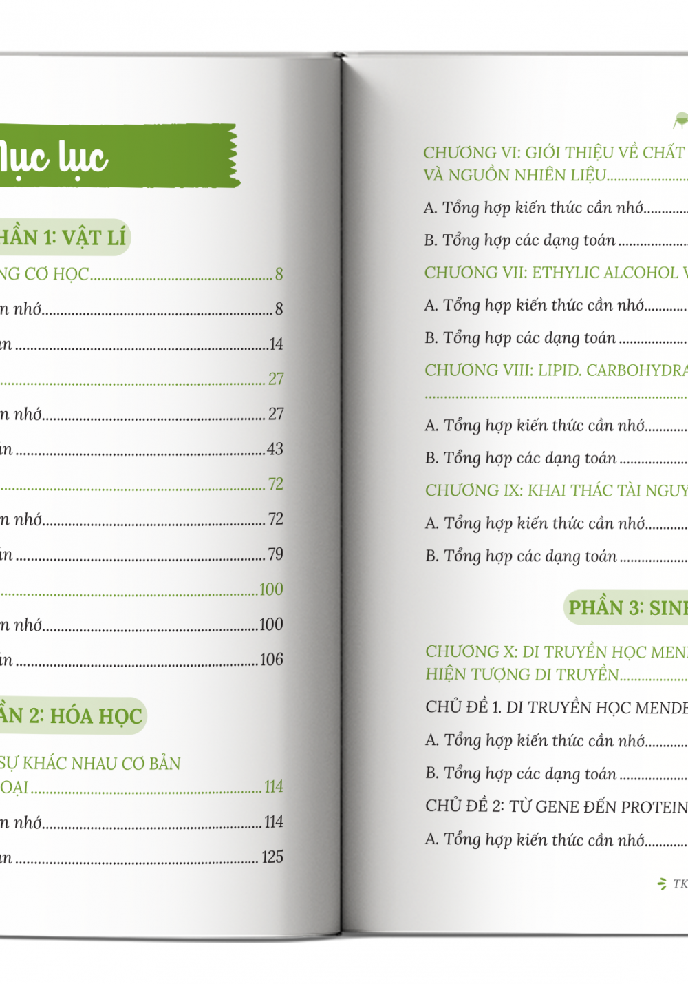 Mục lục Sổ tay kiến thức khoa học tự nhiên Lý - Hóa - Sinh lớp 9