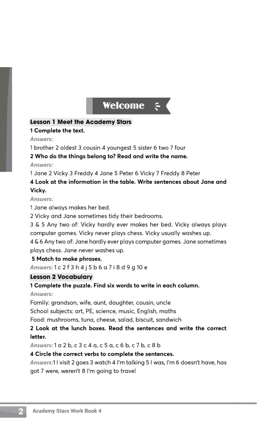 Demo đáp án sách Academys Stars 4 Workbook