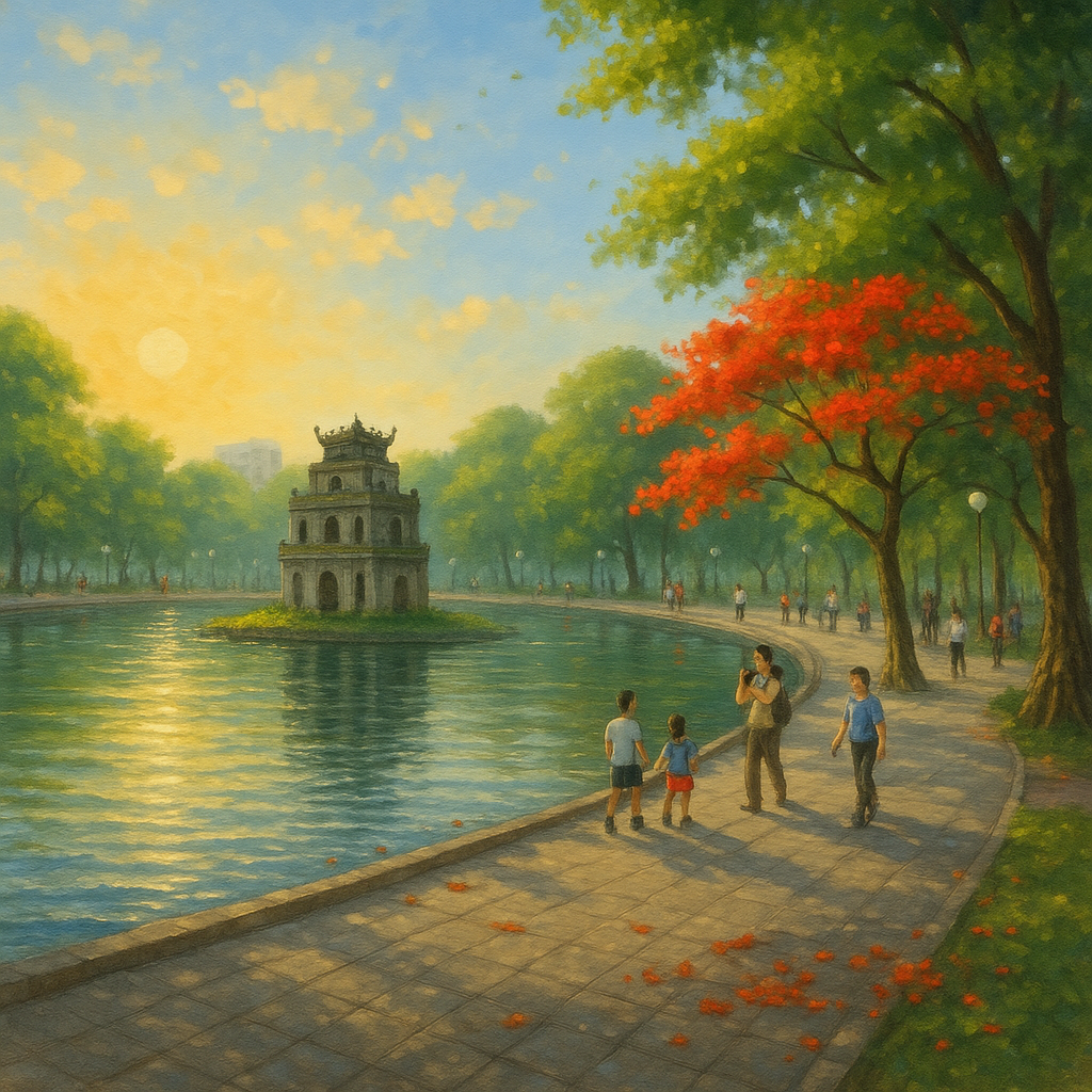 Ảnh minh họa cho phong cảnh Hồ Gươm trong bài văn