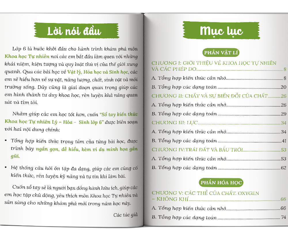 Mục lục sổ tay kiến thức khoa học tự nhiên Lý - Hóa - Sinh lớp 6 (1)