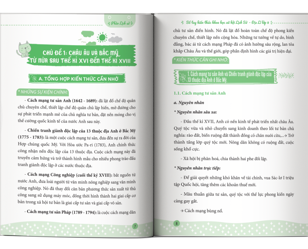 Nội dung Sổ tay kiến thức khoa học xã hội Lịch Sử - Địa Lí lớp 8