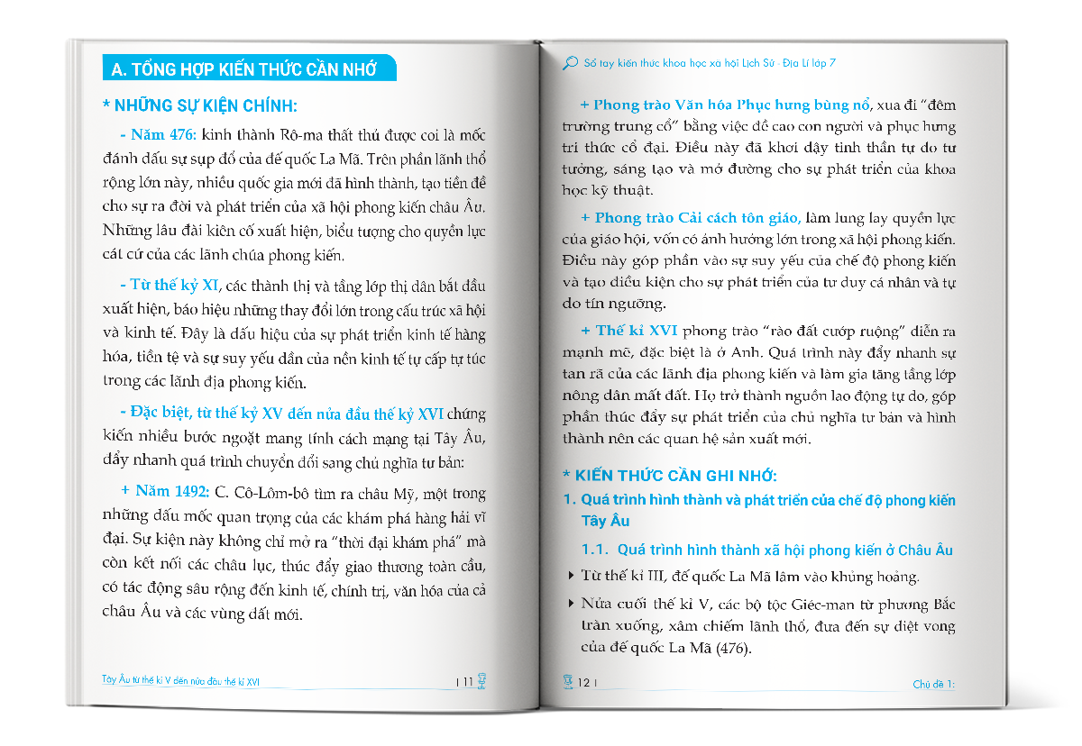 Nội dung sổ tay kiến thức khoa học xã hội lịch sử - địa lí lớp 7