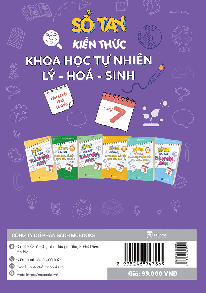 Bìa sau Sổ tay kiến thức khoa học tự nhiên Lý - Hóa - Sinh lớp 7 Bìa sau Sổ tay kiến thức khoa học tự nhiên Lý - Hóa - Sinh lớp 7