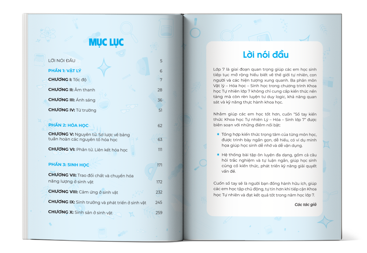 Mục lục Sổ tay kiến thức khoa học tự nhiên Lý - Hóa - Sinh lớp 7