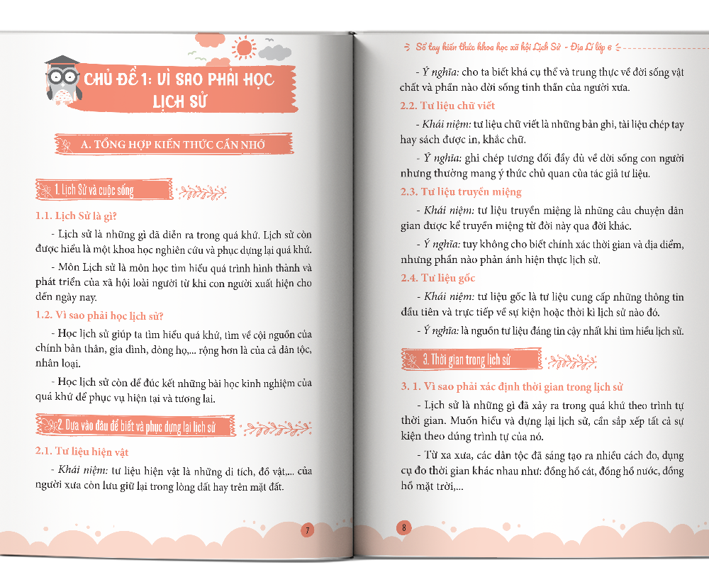 Nội dung lịch sử Sổ tay kiến thức khoa học xã hội Lịch Sử - Địa Lí lớp 6