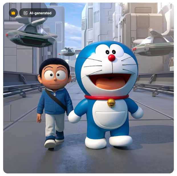 Nhân vật Doraemon có thân hình tròn trịa, bộ lông màu xanh dương rất dễ thương