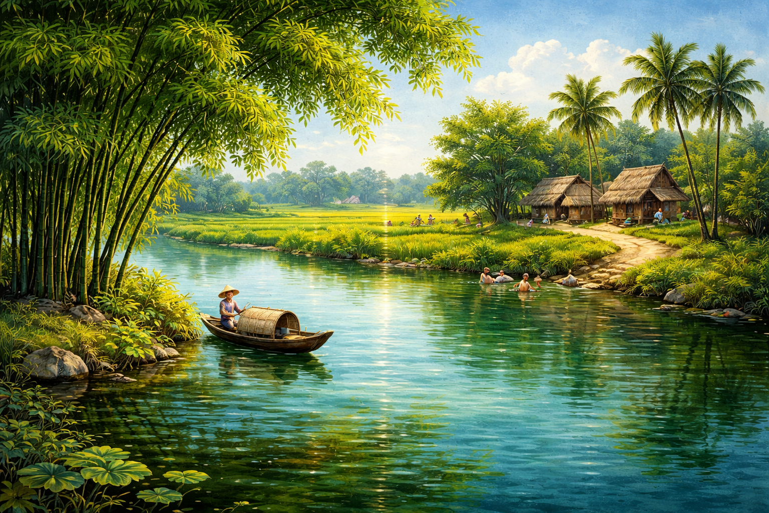 Bài thơ tám chữ "Nhớ con sông quê hương" (Ảnh minh họa)