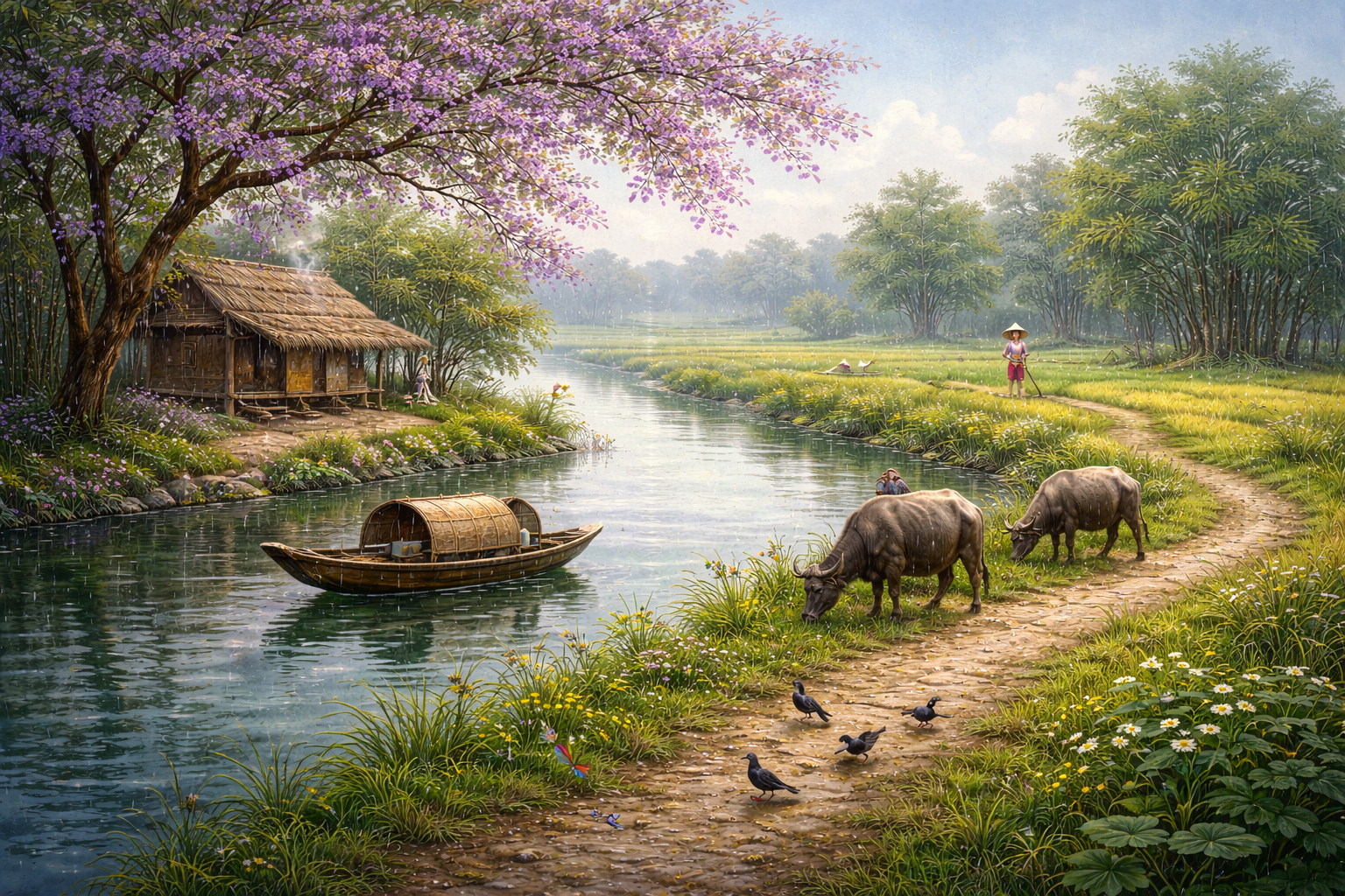 Bài thơ tám chữ "Chiều xuân" (Ảnh minh họa)