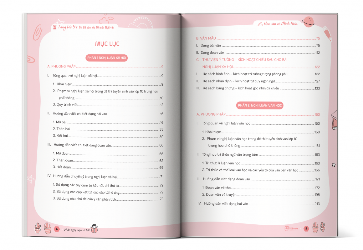 Mục lục cuốn Tăng Tốc 9+ Ôn Thi Vào Lớp 10 Môn Ngữ Văn (Phần: Nghị luận xã hội - Nghị luận văn học)