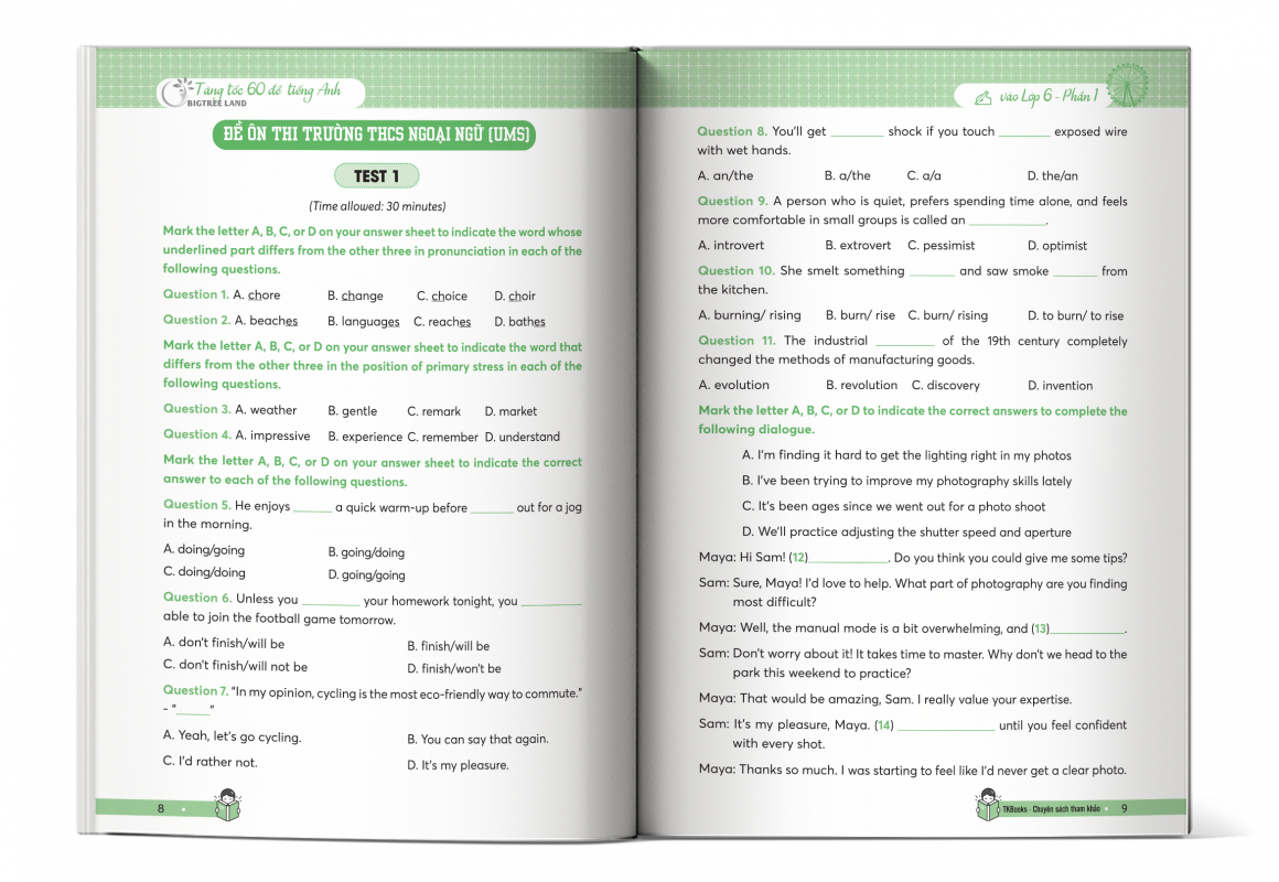 Mục lục cuốn Tăng tốc 60 đề tiếng Anh vào Lớp 6 - Phần 1