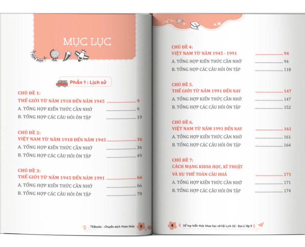 Mục lục cuốn sách Sổ Tay Kiến Thức Khoa Học Xã Hội Lịch Sử – Địa Lí Lớp 9