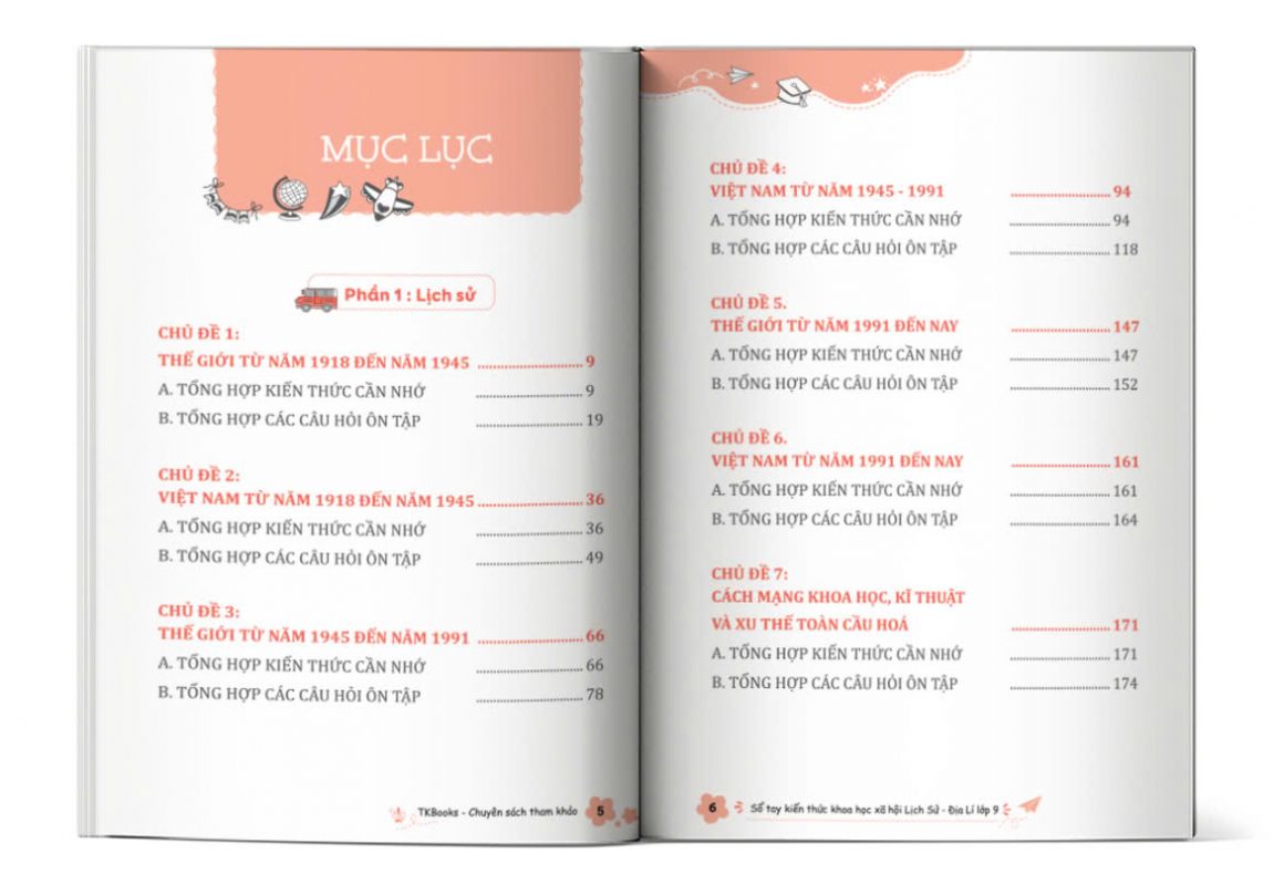 Mục lục cuốn sách Sổ Tay Kiến Thức Khoa Học Xã Hội Lịch Sử – Địa Lí Lớp 9