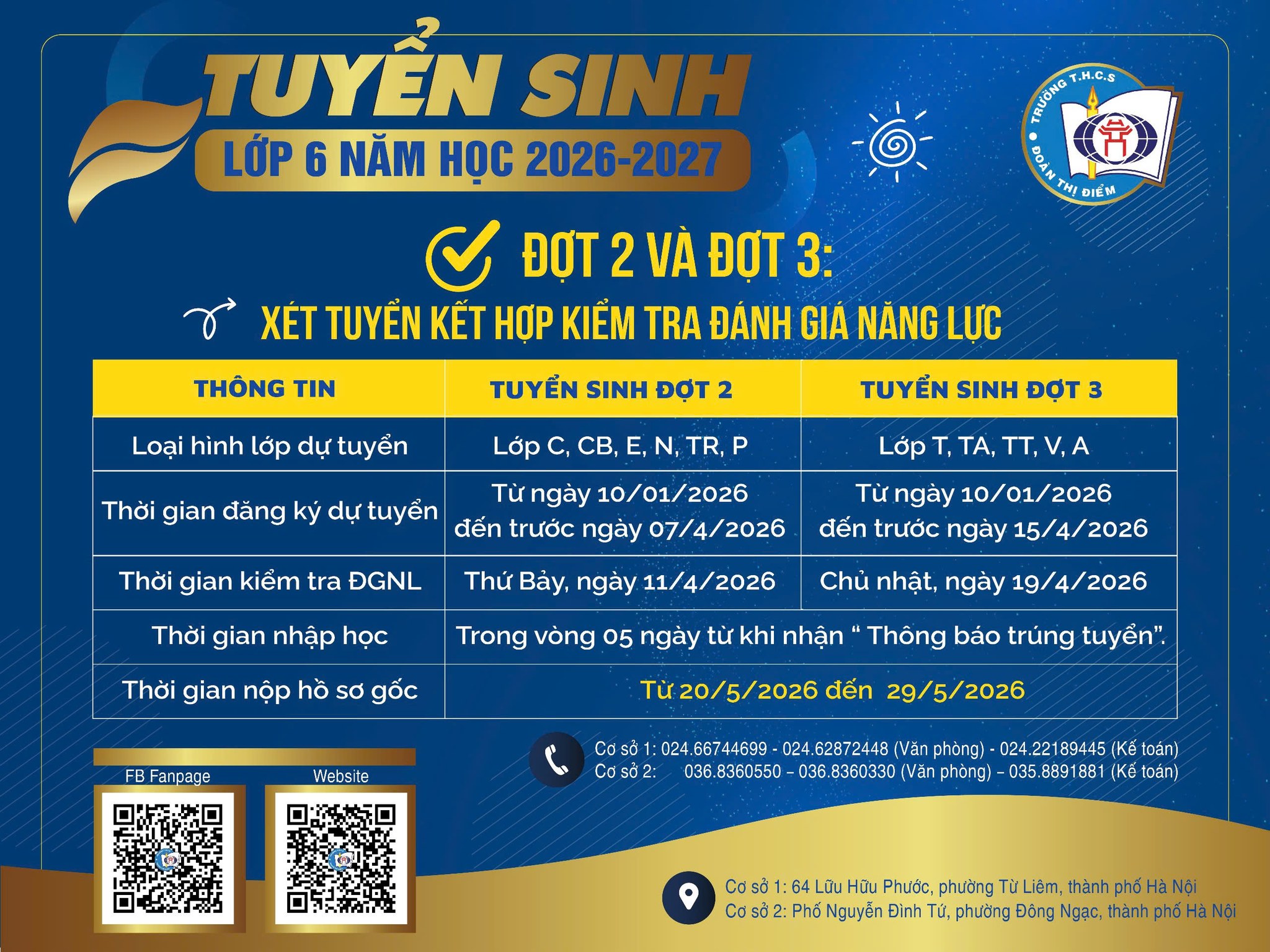 Thông tin tuyển sinh vào lớp 6 của trường THCS Đoàn Thị Điểm