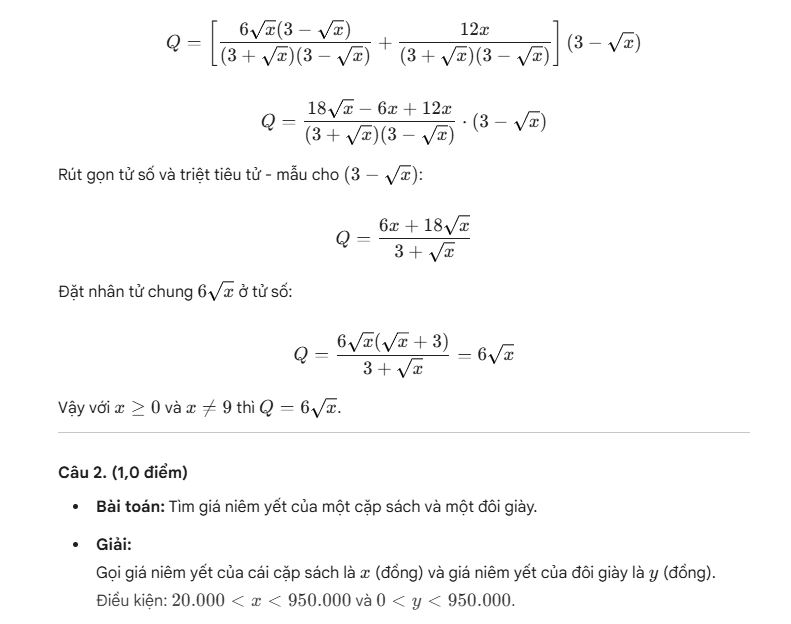 Đáp án phần tự luận - 2
