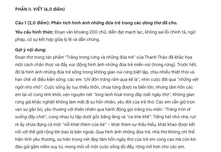 Đáp án môn Văn Hà Nội 2026 - phần 3