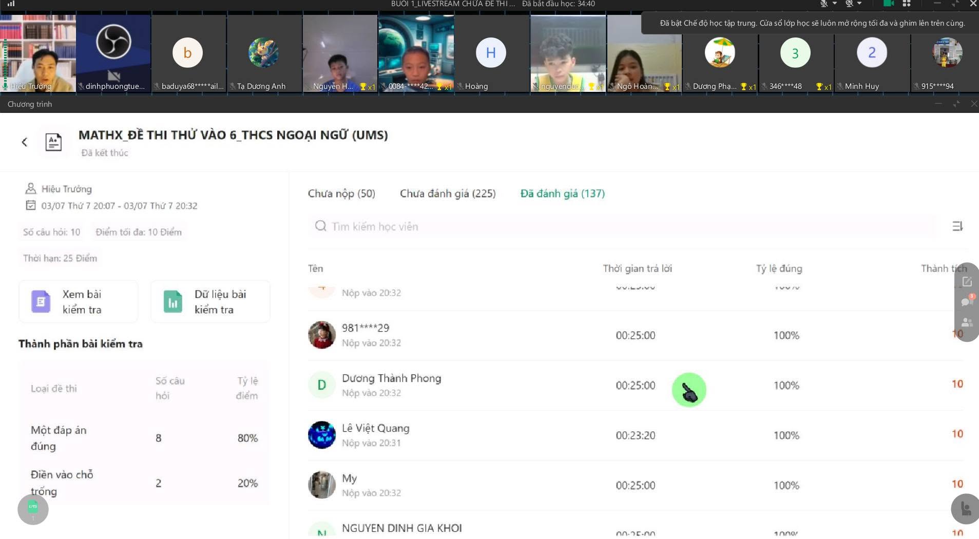 Một buổi học online và livestream chữa đề của MathX