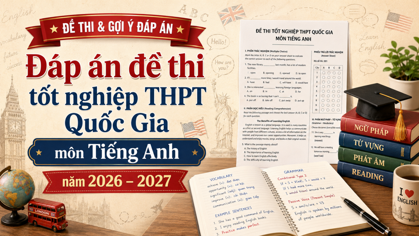 Đáp án đề thi tốt nghiệp THPT Quốc Gia môn Tiếng Anh năm 2026 – 2027