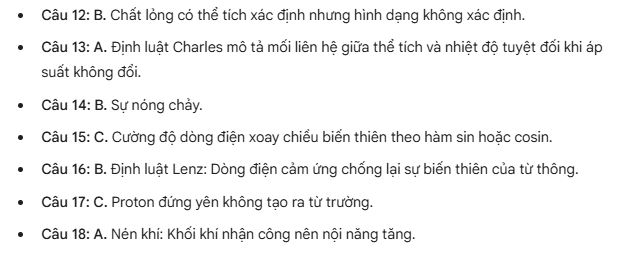 Đáp án môn Vật Lí - phần 2