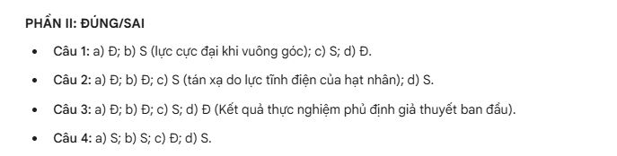 Đáp án môn Vật Lí - phần 3