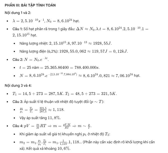 Đáp án môn Vật Lí - phần 4