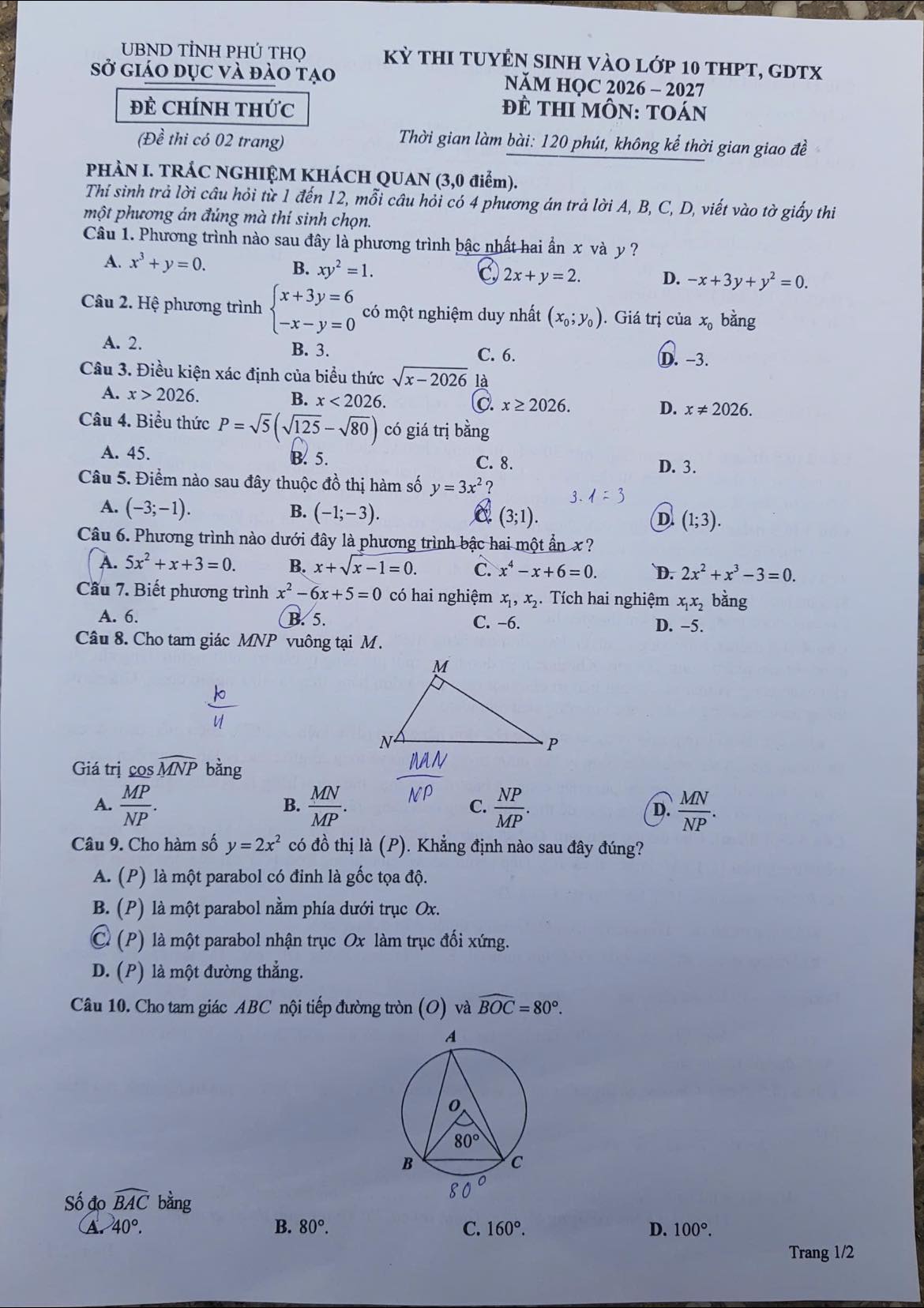 Đề Toán Phú Thọ - 1