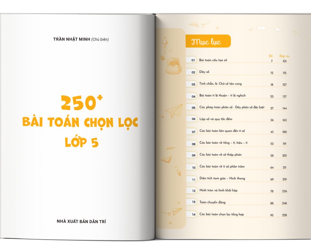 Mục lục của cuốn sách 250+ bài toán chọn lọc lớp 5
