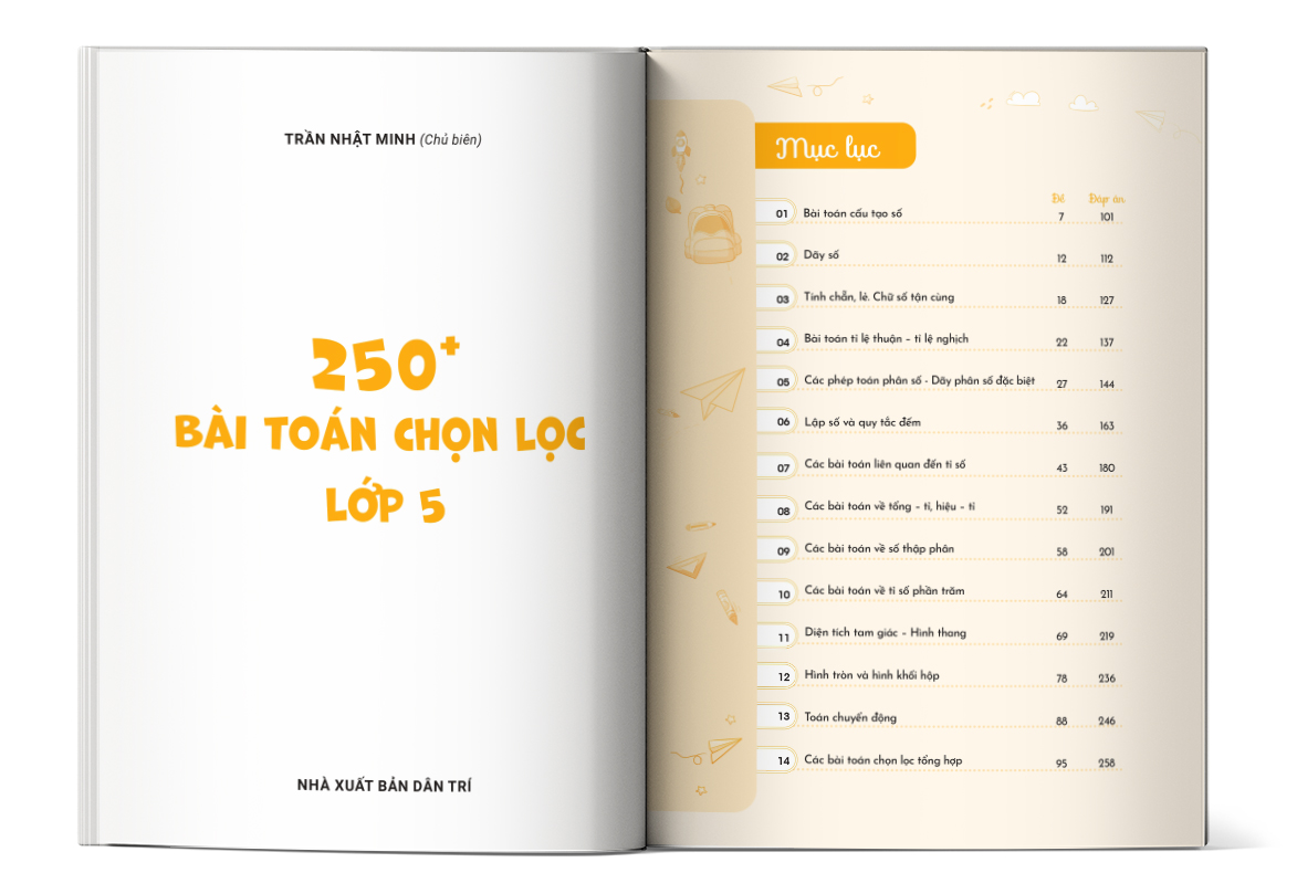 Mục lục của cuốn sách 250+ bài toán chọn lọc lớp 5